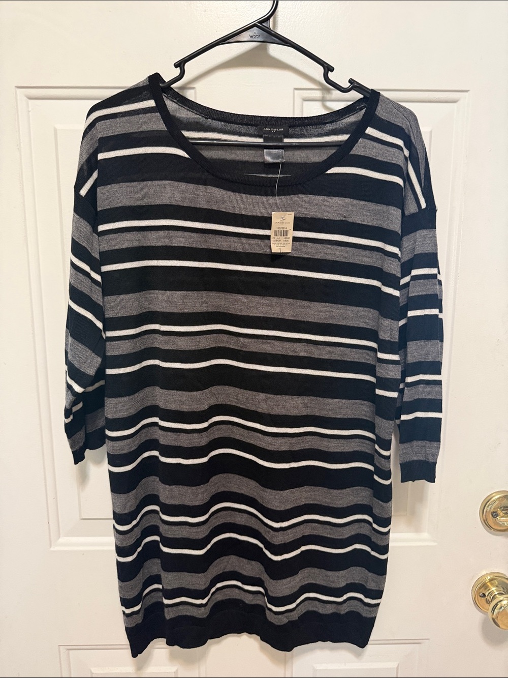 Ann Taylor Black, Gray & White Striped Knit Tunic